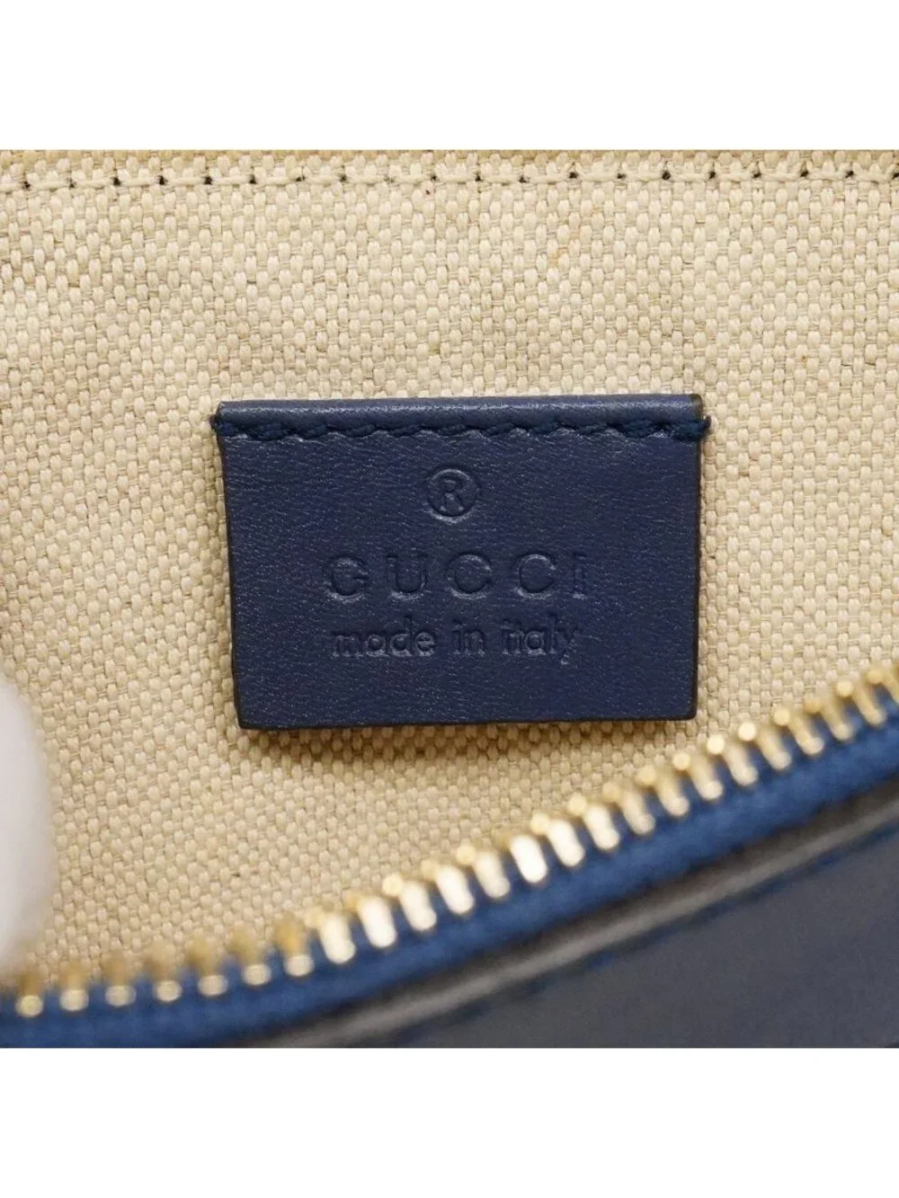 Gucci Tote GG Canvas Beige Blue Champagne Gold